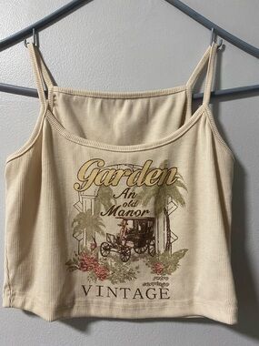 Vintage Garden Graphic Ribbed Tank Top - Cream